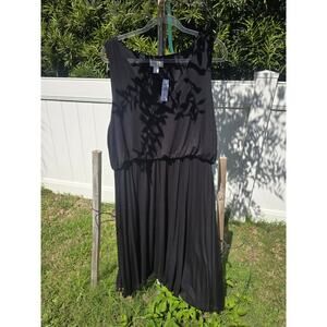 Ann Taylor Loft Black Stretchy Knit Dress Sleeveless V-Neck Blouson Size XL NWT